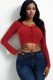 Button Up Ribbed Crop Top Black