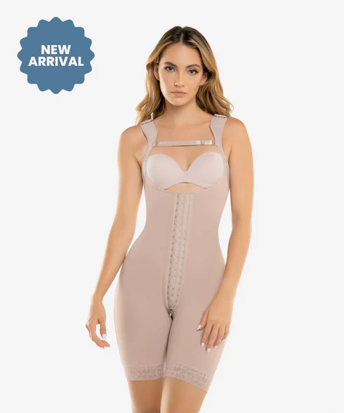 Hook closure high compression bodysuit with zip crotch