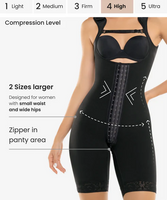 Hook closure high compression bodysuit with zip crotch