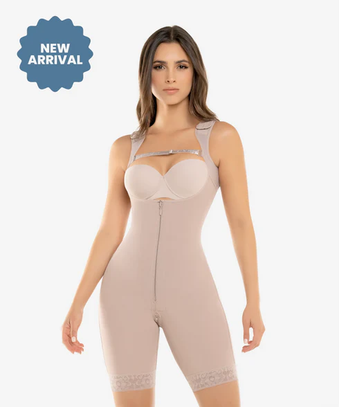 High compression bodysuit with zip crotch