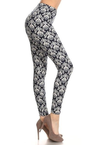 Regular Large Floral black and white print leggings