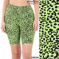 Green leopard small print biker shorts