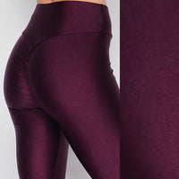 Shiny Scrunch Butt Lifting Brazilian Leggings maroon