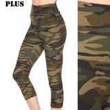 3" PLUS High Waist Camo Brush Printed Capri