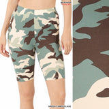 green camouflage print biker shorts