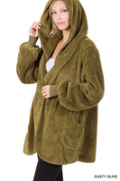 HOODED FAUX FUR JACKET WITH POCKETS DUST OLIVE