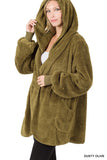 HOODED FAUX FUR JACKET WITH POCKETS DUST OLIVE