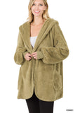 HOODED FAUX FUR JACKET WITH POCKETS KHAKI