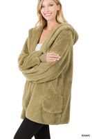 HOODED FAUX FUR JACKET WITH POCKETS KHAKI