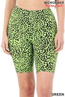 Green leopard small print biker shorts