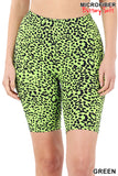 Green leopard small print biker shorts