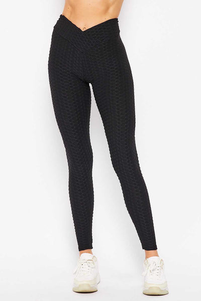 Solid Twist Wrap Band Butt Lifting Leggings