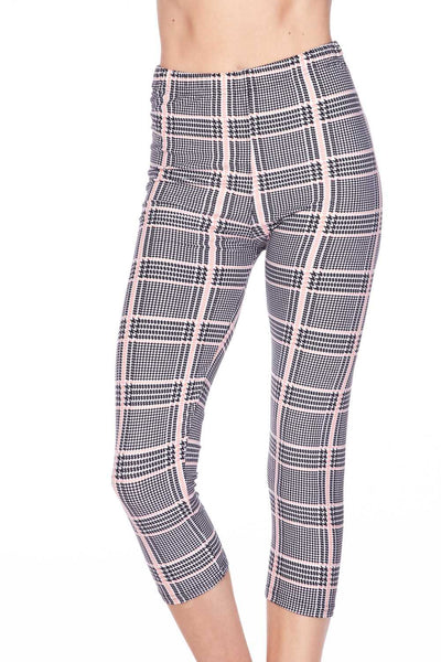 Baby Pink Glen Plaid Brush Printed Capri