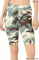 green camouflage print biker shorts