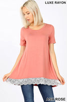 ROSE LACE TRIM HI-LOW HEM TOP