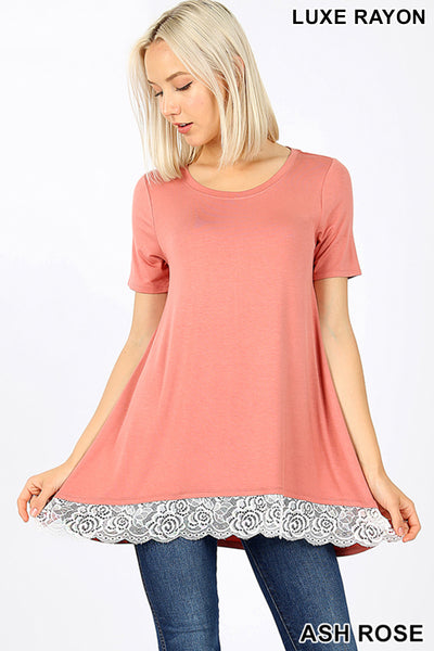 ROSE LACE TRIM HI-LOW HEM TOP