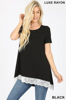 BLACK LACE TRIM HI-LOW HEM TOP