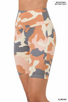 BRUSHED CAMOUFLAGE WIDE WAISTBAND SHORT LEGGINGS ALMOND