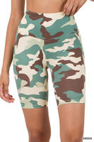 BRUSHED CAMOUFLAGE WIDE WAISTBAND SHORT LEGGINGS GREEN