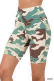 BRUSHED CAMOUFLAGE WIDE WAISTBAND SHORT LEGGINGS GREEN