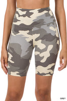 BRUSHED CAMOUFLAGE WIDE WAISTBAND SHORT LEGGINGS GREY