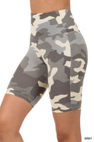 BRUSHED CAMOUFLAGE WIDE WAISTBAND SHORT LEGGINGS GREY