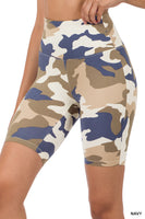 BRUSHED CAMOUFLAGE WIDE WAISTBAND SHORT LEGGINGS NAVY