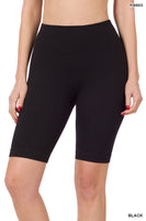 SEAMLESS RIBBED HIGH WAIST BIKER SHORTS BLACK