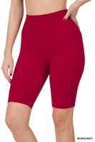 SEAMLESS RIBBED HIGH WAIST BIKER SHORTS BURGANDY