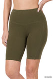 COTTON WIDE WAISTBAND BIKER SHORTS WITH POCKETS OLIVE