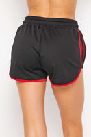 Solid Drawstring Dolphin Side Striped Shorts black/red
