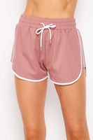 Solid Drawstring Dolphin Side Striped Shorts mauve/white