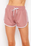 Solid Drawstring Dolphin Side Striped Shorts mauve/white