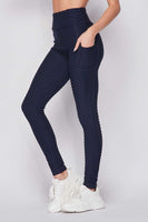 Pocket High Waist Luxury Scrunch Butt Brazilian Lifting Leggings Navy