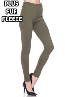 PLUS: Premium Fur Fleece Lined Solid Ankle Leggings Olive