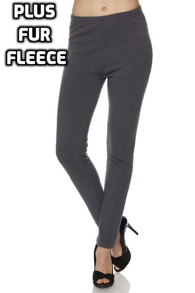 PLUS: Premium Fur Fleece Lined Solid Ankle Leggings Charcoal