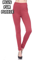 PLUS: Premium Fur Fleece Lined Solid Ankle Leggings Marsala