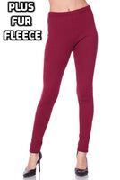 PLUS: Premium Fur Fleece Lined Solid Ankle Leggings Burgandy