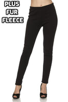 PLUS: Premium Fur Fleece Lined Solid Ankle Leggings Black