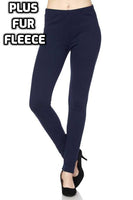 PLUS: Premium Fur Fleece Lined Solid Ankle Leggings Navy