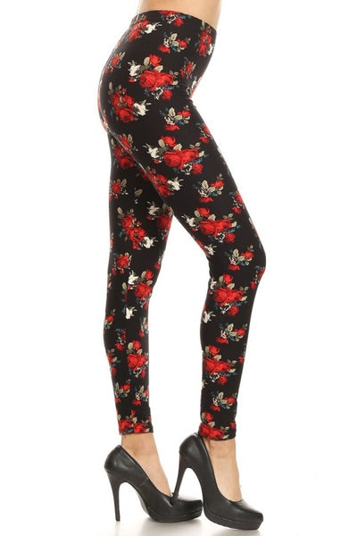 regular floral red/black print leggings