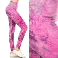 5" yoga waist band Pompadour Tie Dye pink leggings