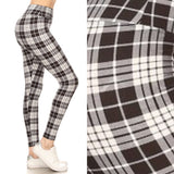 3" yoga waistband Black and White Plaid Print Ankle Leggings